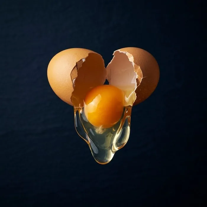 Cracked egg on navy
